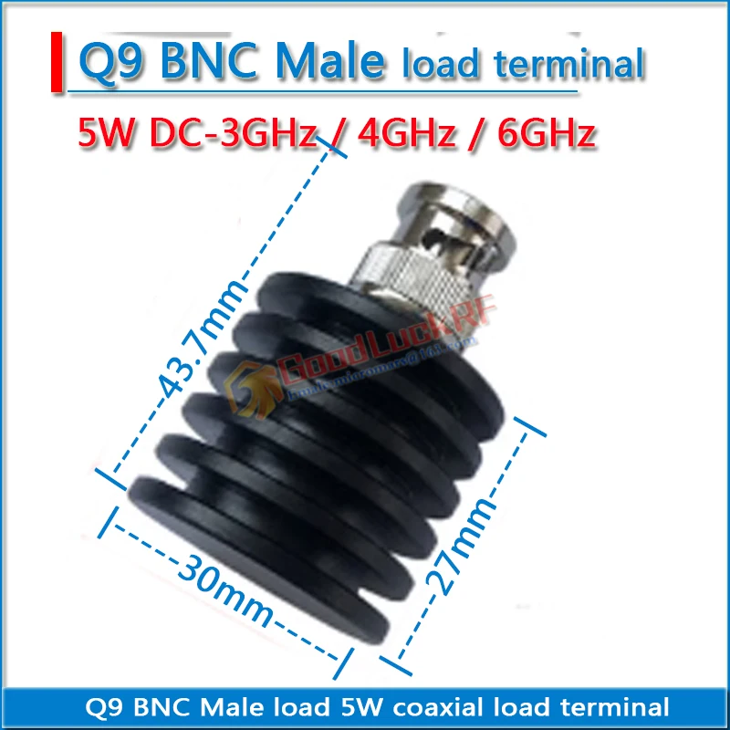 Q9 BNC Male load high-power 5W coaxial Termination DUMMY load 50ohm DC-3GHz 4GHz 6GHz with heat sink low standing wave 50 ohms