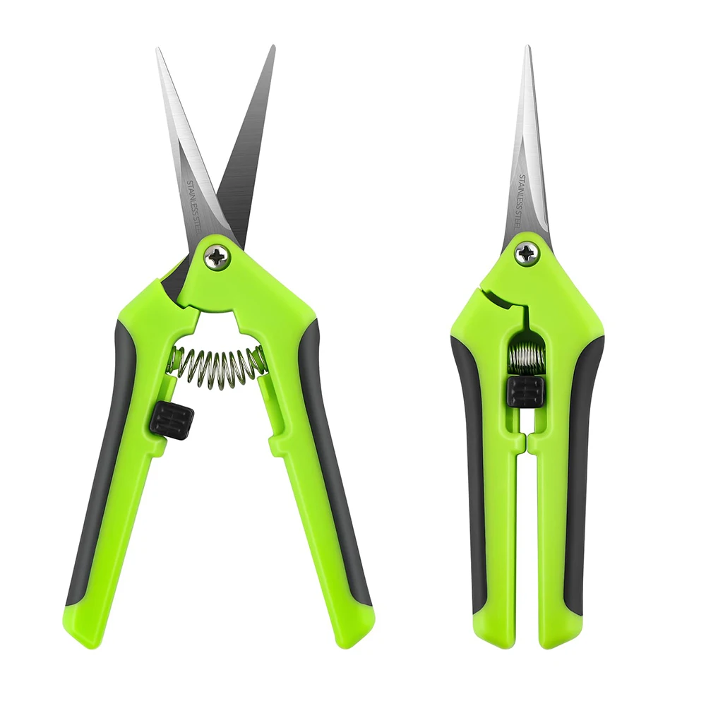 6.5 Inch Gardening Scissors - Spring Loaded Pruners with Stainless Steel Blades for Plants, Fruits, Vegetables  Duty Craft Tool