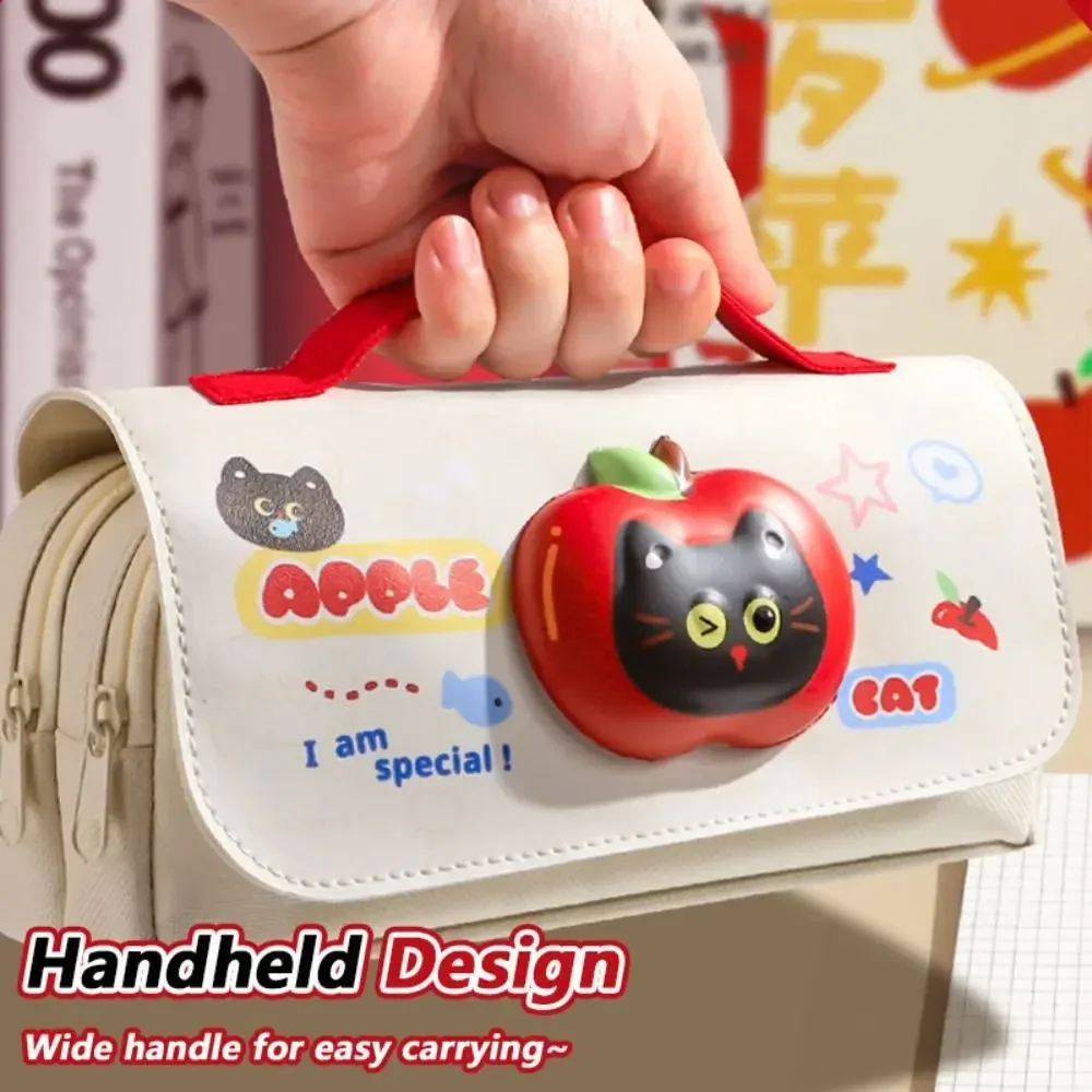 Cute Black Cat Decompression Pen Bag 3D Decompression Three-Layer Pencil Case Handheld Large Capacity Pen Box Gift