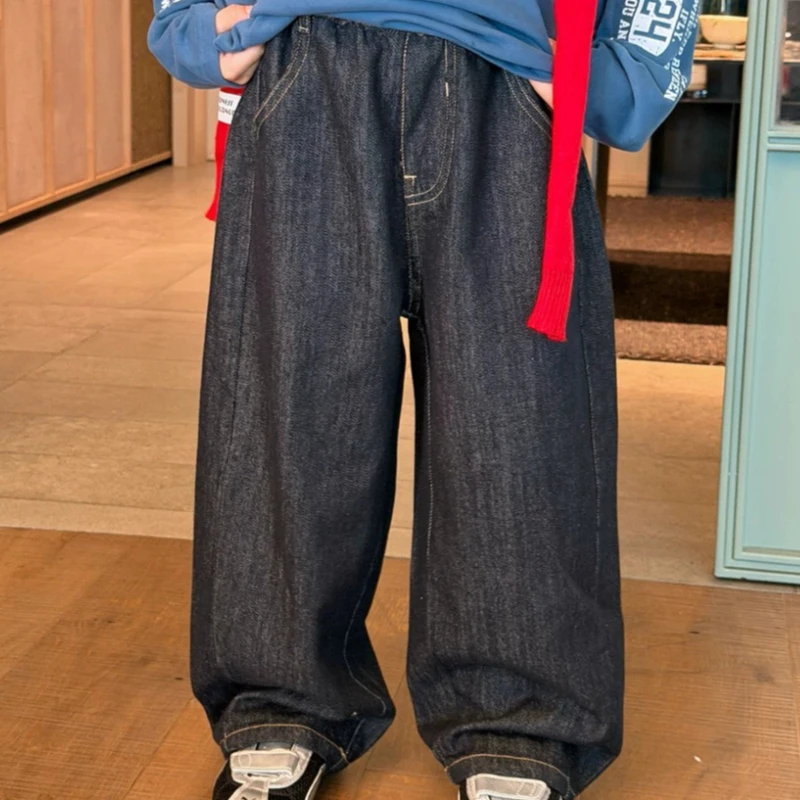 2026 Autumn New Korean Version Children's Basic Jeans, Versatile Casual Loose Pants for Boys and Girls