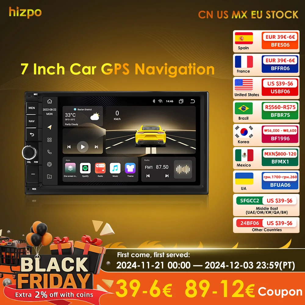 Hizpo 2din 7inch CarPlay Android 13 Auto Universal Car Stereo Bluetooth FM Radio For Nissan Toyota Volkswagen Autoradio 8G 128G