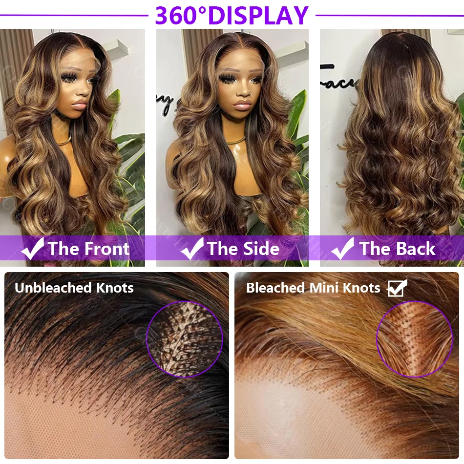 Highlight Ombre Body Wave Lace Front Wig Human Hair 13x4 13X6 4/27 Honey Blonde Lace Frontal Wigs Pre Plucked 200 Density