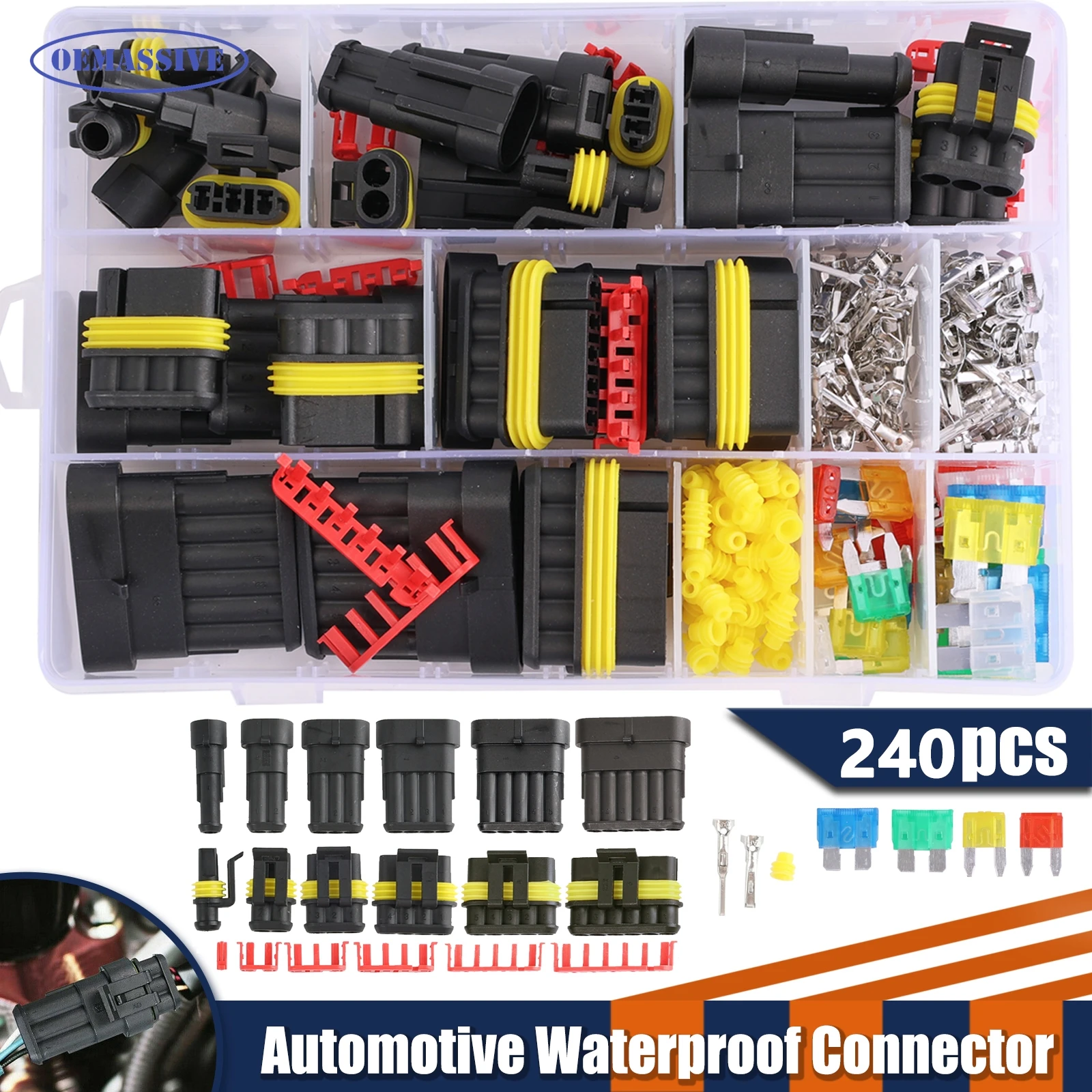 240pcs/Box HID Waterproof Connector Kit With Crimp Wire Seal Terminal and Car Fuse 1-6Pins 300V 12A Automatic Truck Plug Socket