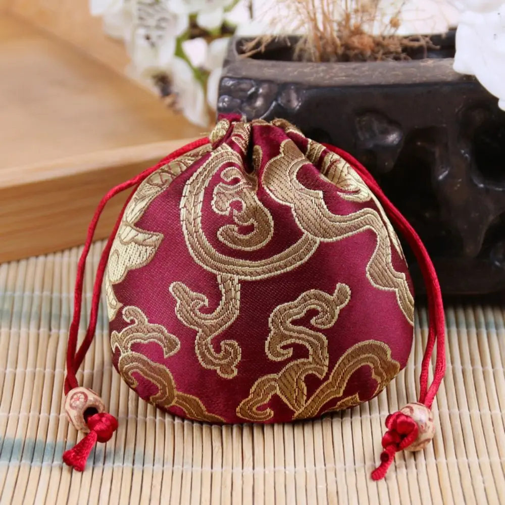 

Floral Embroidery Flower Drawstring Bag Jewelry Packing Bag Beaded Canvas Flower Handbag Chinese Style Large Capacity