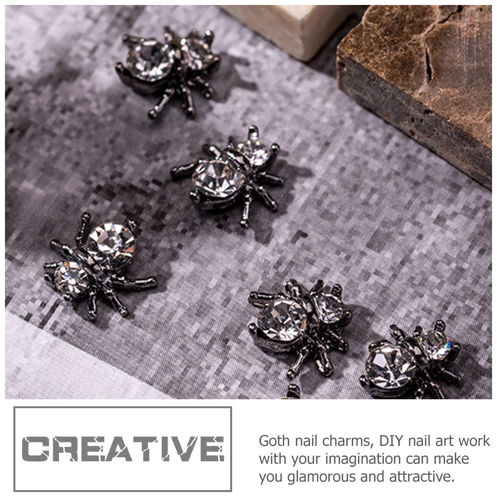 20Pcs Spider Nail Charms 3D Gothic Alloy Rhinestones for Holiday Nail Art Decor DIY Manicure Fingernail Embellishments