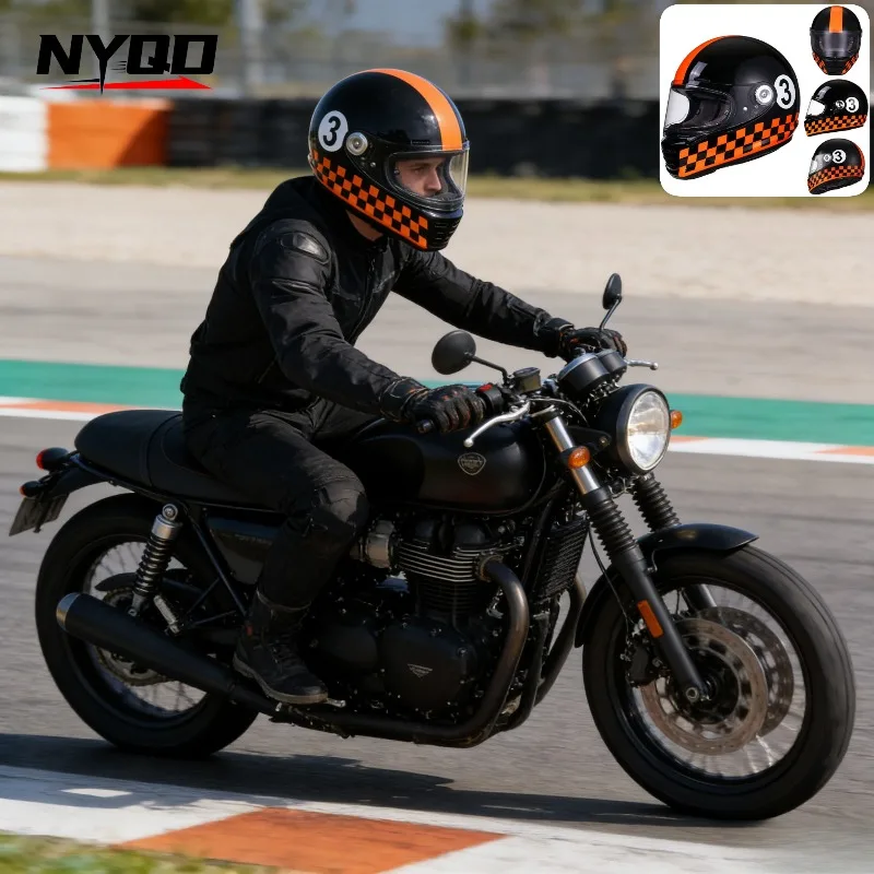 

Retro Carbon Fiber Full-Face Motorcycle Helmet for Men - Lightweight Shell, All-Season Universal Motorcycle Safety Helmet