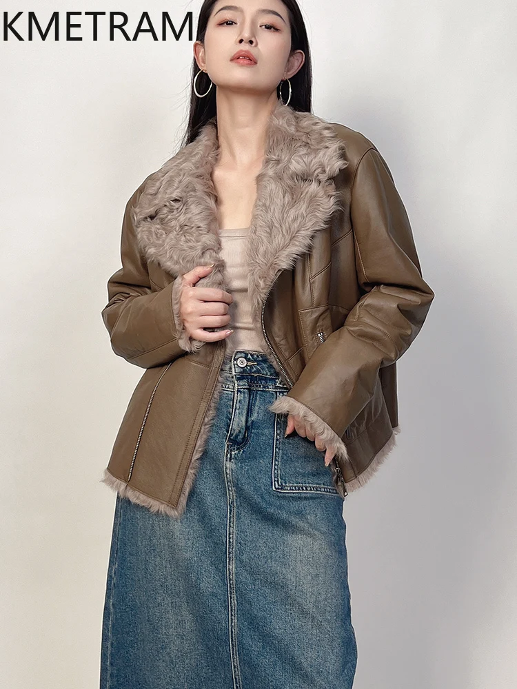 سترة من صوف الغنم الطبيعي مزدوجة الوجه من الفرو معطف نسائي فاخر قصير من الفرو الحقيقي 2025 سترات شتوية من الجلد ملابس نسائية شوروبا