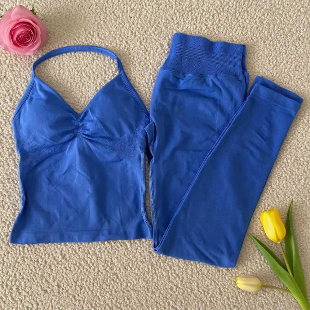 

Комплект для йоги без логотипа, женская бесшовная одежда для фитнеса, леггинсы для спортзала, мягкая майка, тренировочная одежда, тканевые спортивные костюмы