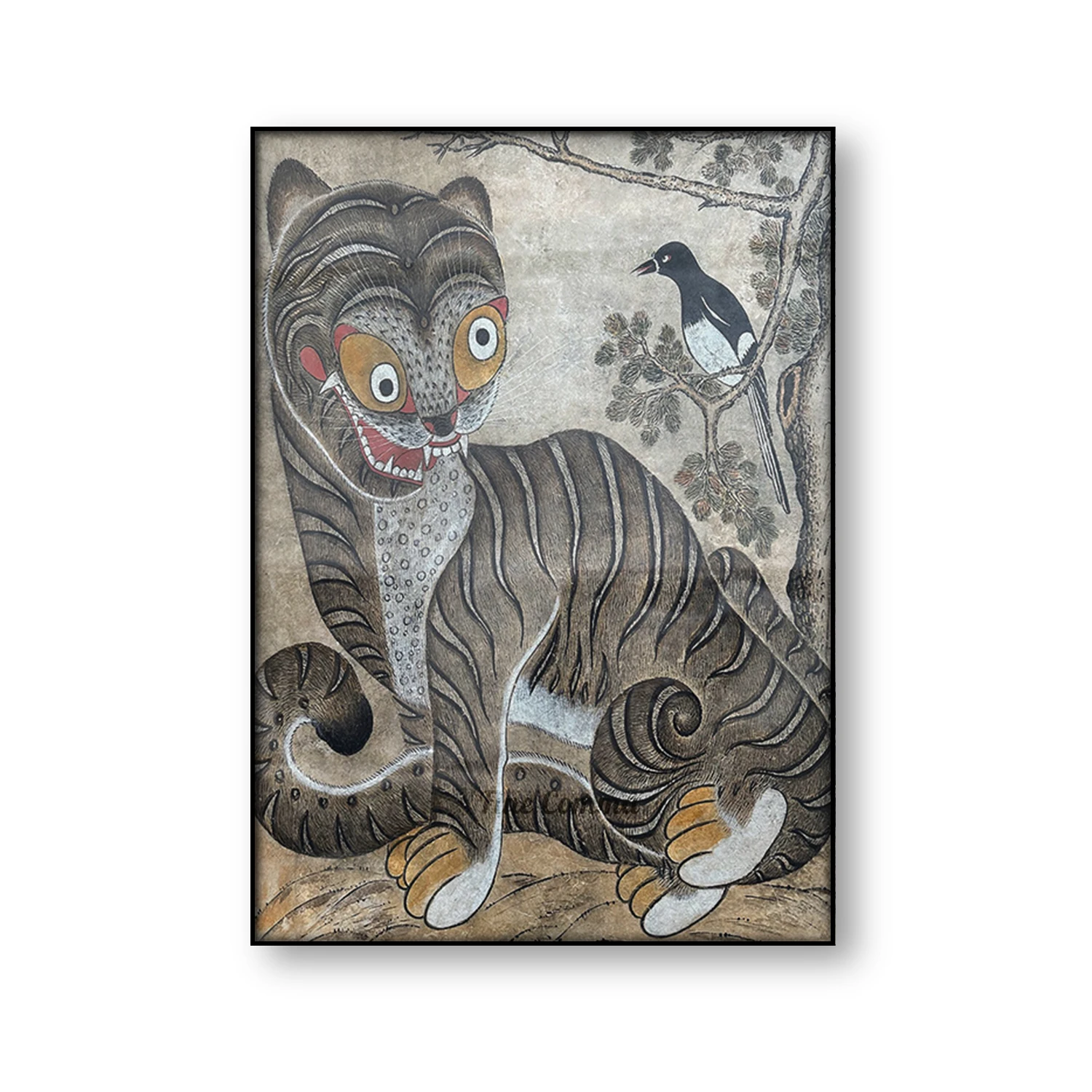 Minhwa Tiger and Magpie Korean Folk Painting Vintage Poster Asian Jakhodo Wall Art Canvas Print Home Decor Housewarming Gift