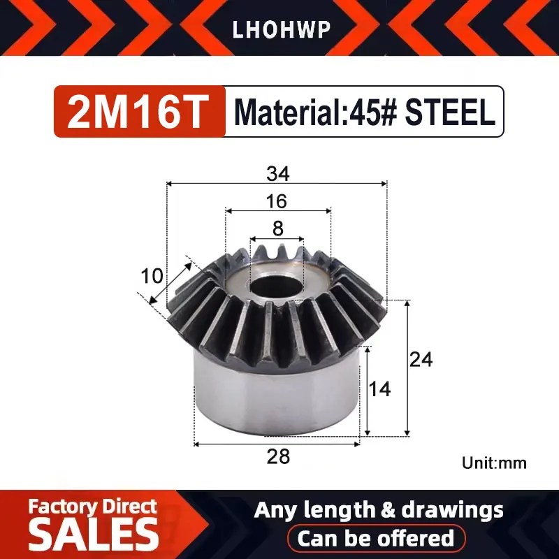 

Bevel Gear 2 Molds 16 Teeth Cnc Motor Reducer Cone Gears Transmission Parts Wheels Metal Grinder 90° Fixed Conical Quenching