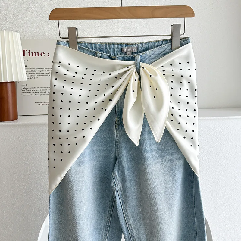 Fashion Polka Dot Printed Triangular Scarf Fart Curtain Women's Stacked Wear Accessories Jeans Belt Waist Travel Matching Shirt