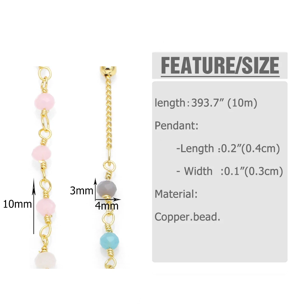 OCESRIO 10M Cute Beaded Chain for Making Jewelry Wholesale Gold Plated Brass Colorful Jewelry Accessories cana086