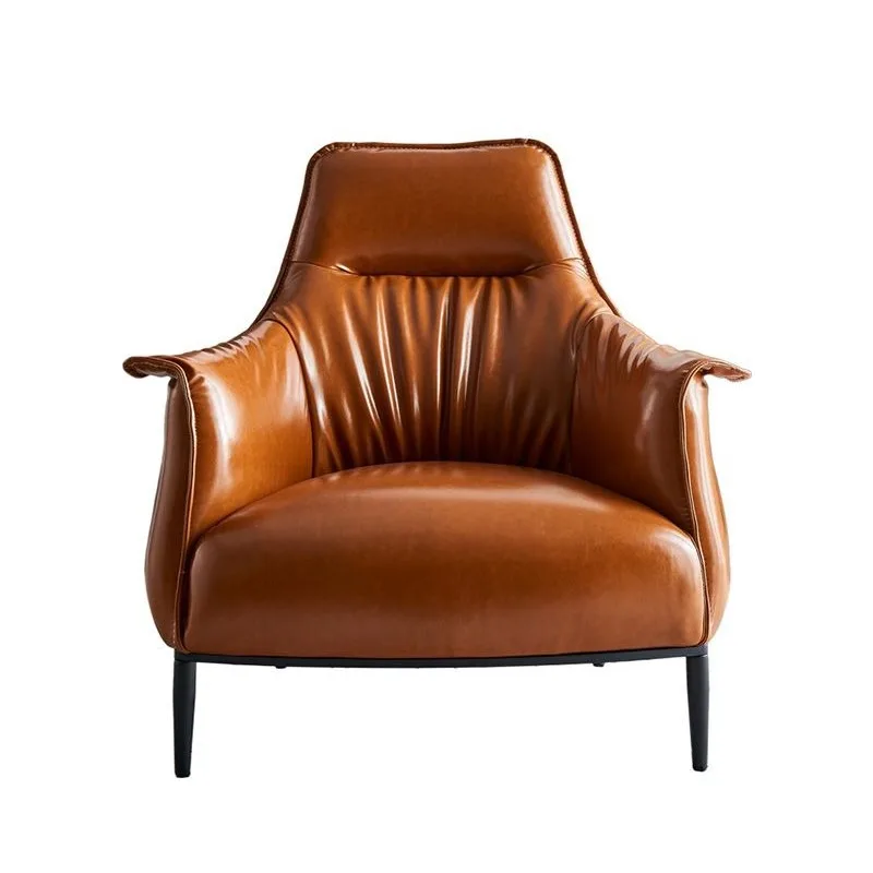 Single sofa, light luxury living room leather tiger chair, Italian minimalist balcony casual sofa chair, modern single chair