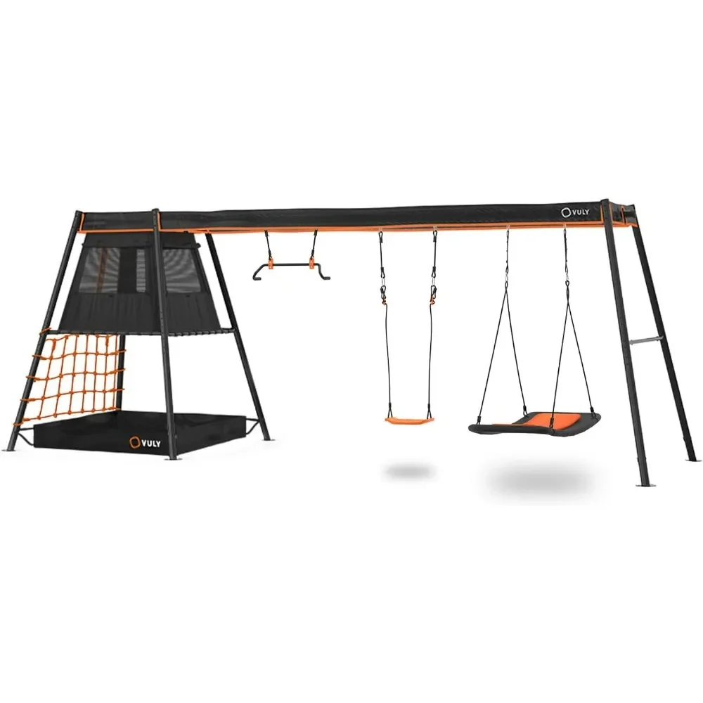 

360 Pro Max C3-3 Bay Swing Set with Cubby House, Sandpit, Monkey Swing, Seat Swing & Bed Swing for Kids and Adults