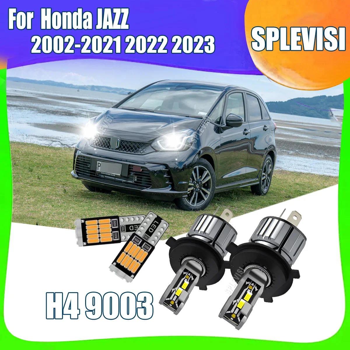 H4 9003 LED 75W White Car Headlight Bulb, 360° Lighting, Perfect Beam Pattern For Honda JAZZ 2002 2003 2004 2005 2006 2007-2023
