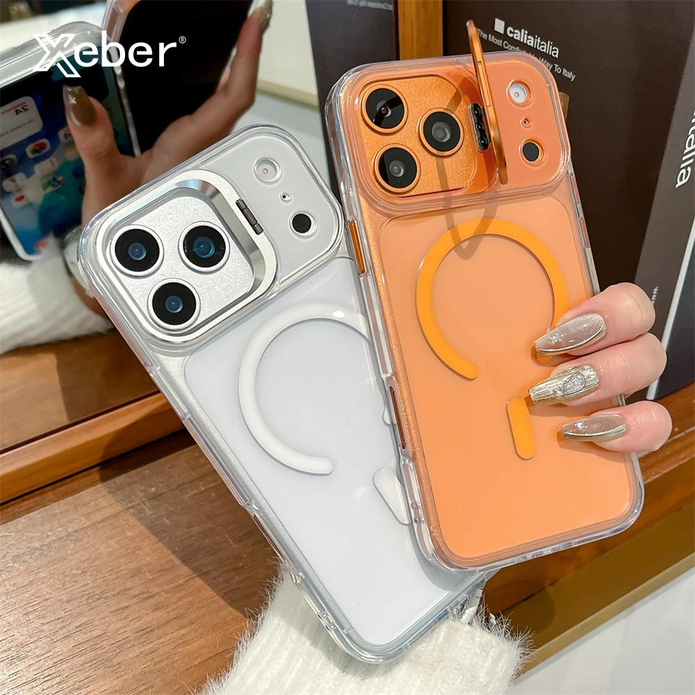 Luxus Ring Objektiv Ständer Halter Für Magsafe Fall Für iPhone 17 16 15 14 13 Pro Max Air Klar Magnetische Ändern transparente Abdeckung