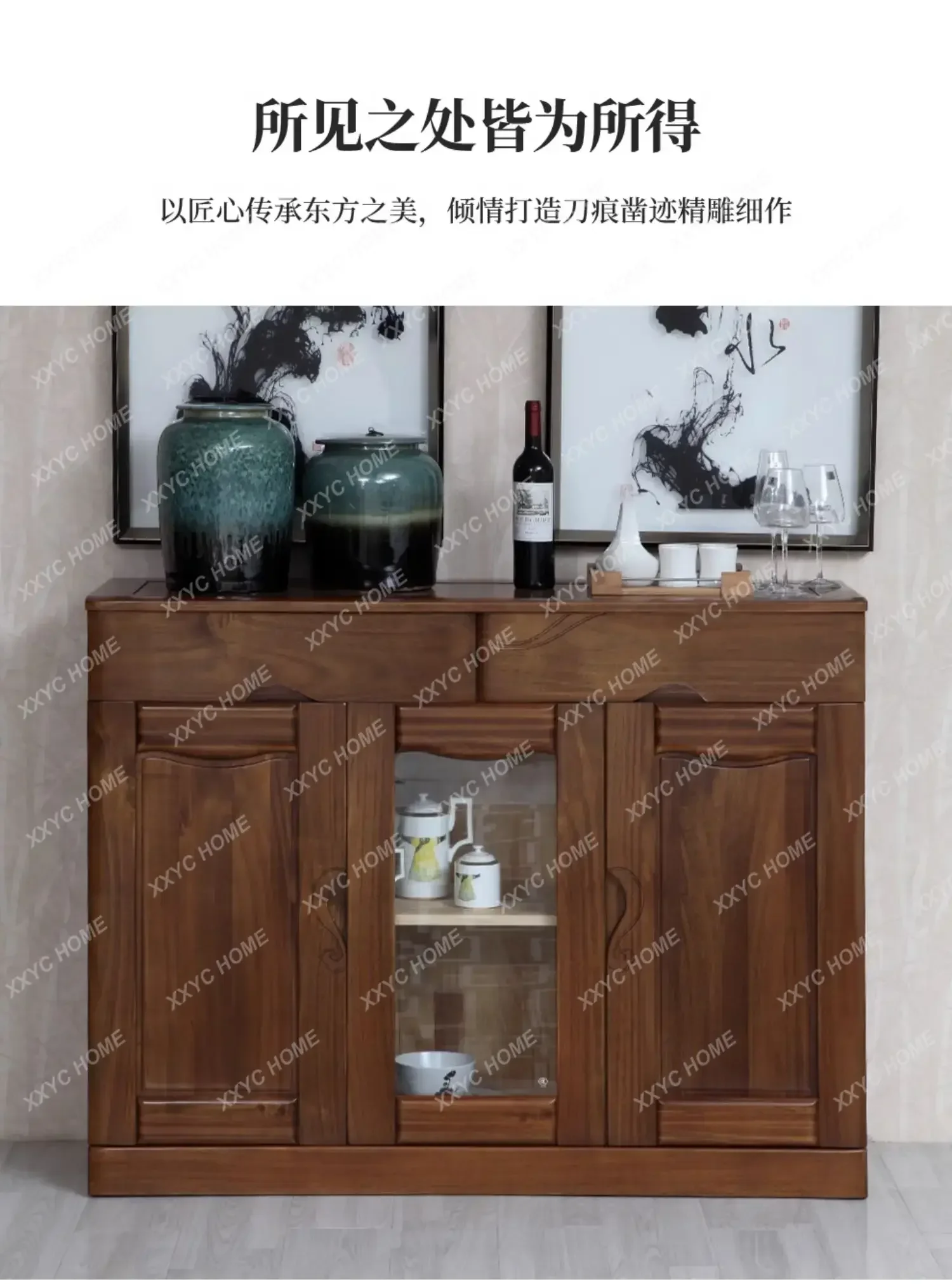Y Modern Chinese Style Food Distribution Table Solid Wood Dining Side Wine Cabinet Storage Bowl Dish Storage Cabinet