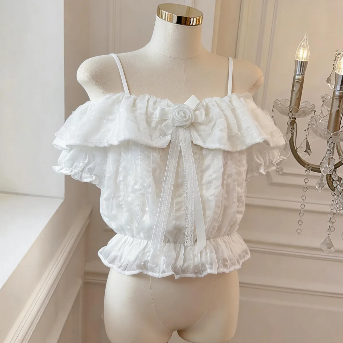 

Sweet Style Lace Trim One Shoulder Strap Women's Top Stylish Beautiful Summer New Fashion Show Shoulder Shirt Korean Loose Fit