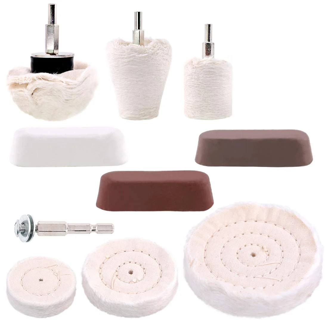 

10 Pcs Buffing Pad Polishing Wheel Kits with 3Pcs Rouge Compound