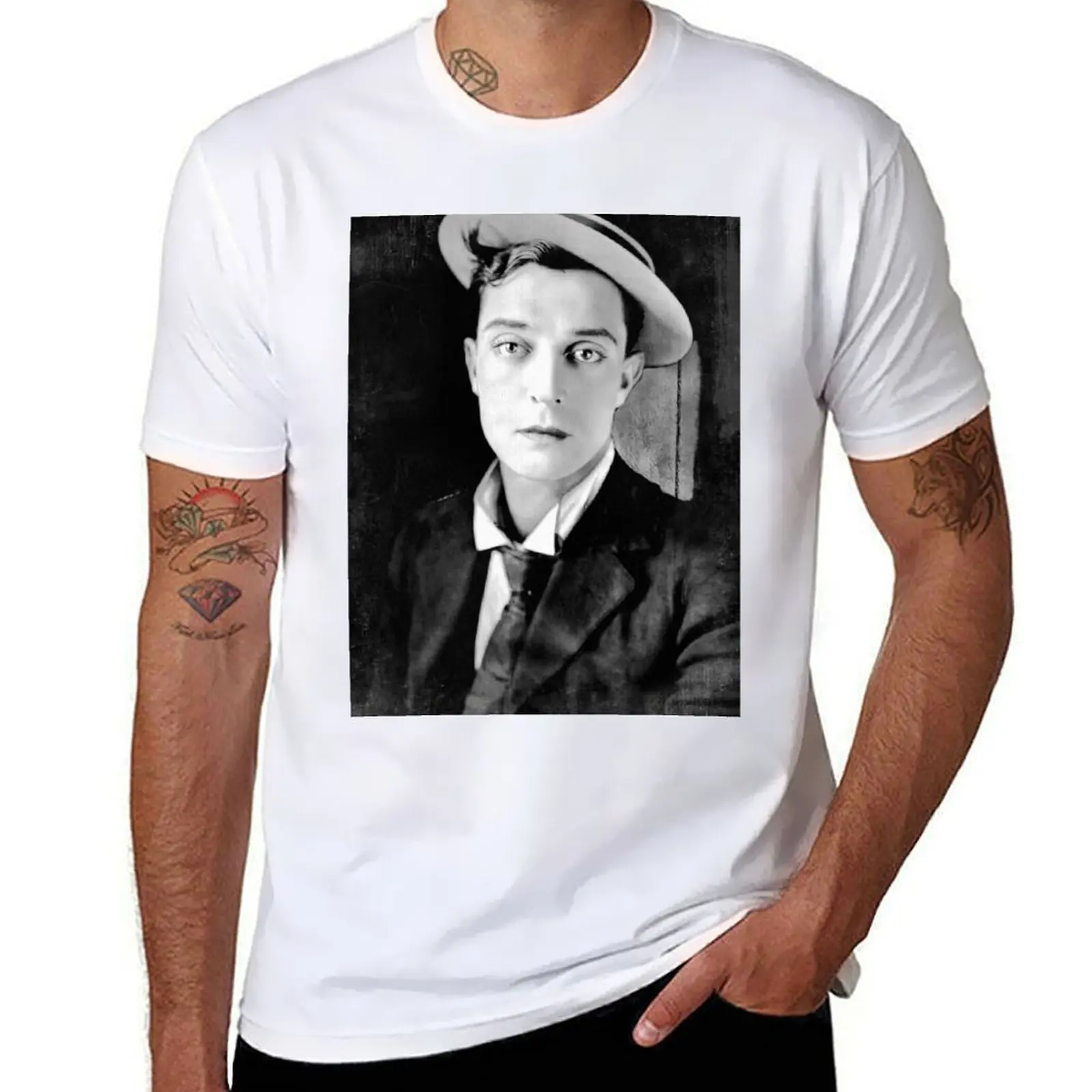 

Buster Keaton - BW Vintage - D13 T-Shirt man t shirts graphic t shirts for man cotton soft T-Shirt