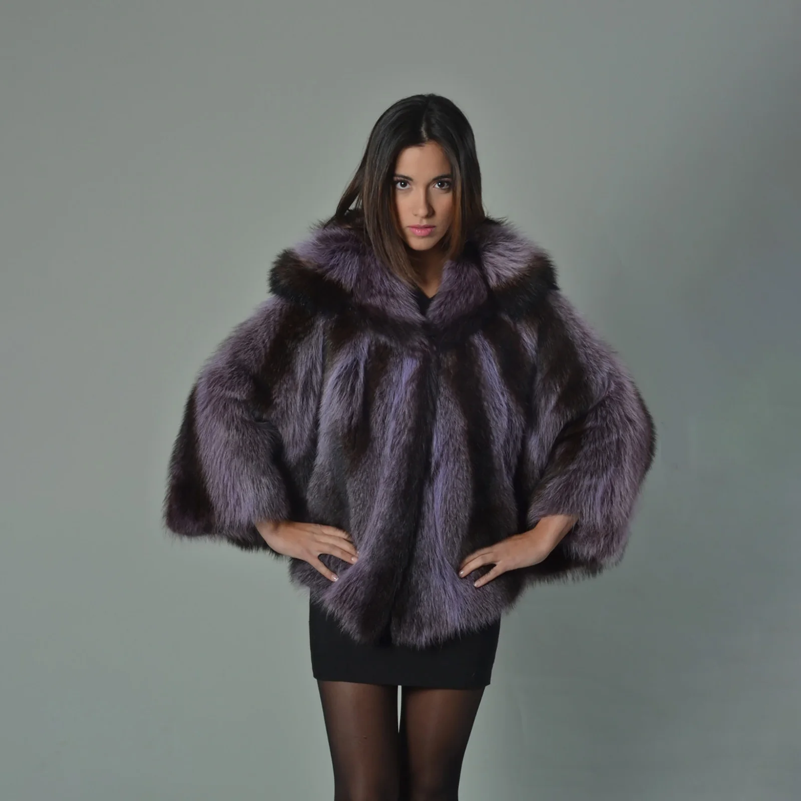 Dark Purpel Genuine Raccoon Dog Fur Capes with Hood High Quality Natural Raccoon Dog Fur Ponchos Casual Woman Outwear Trendy