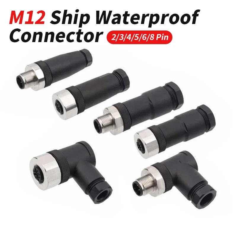 Waterproof  M12 A-type 3 4 5 6 8 Pin Ship Connector 316 Stainless Steel IP67 Straight Bend Anti-rust Plug PG7 PG9 PG11 Connector