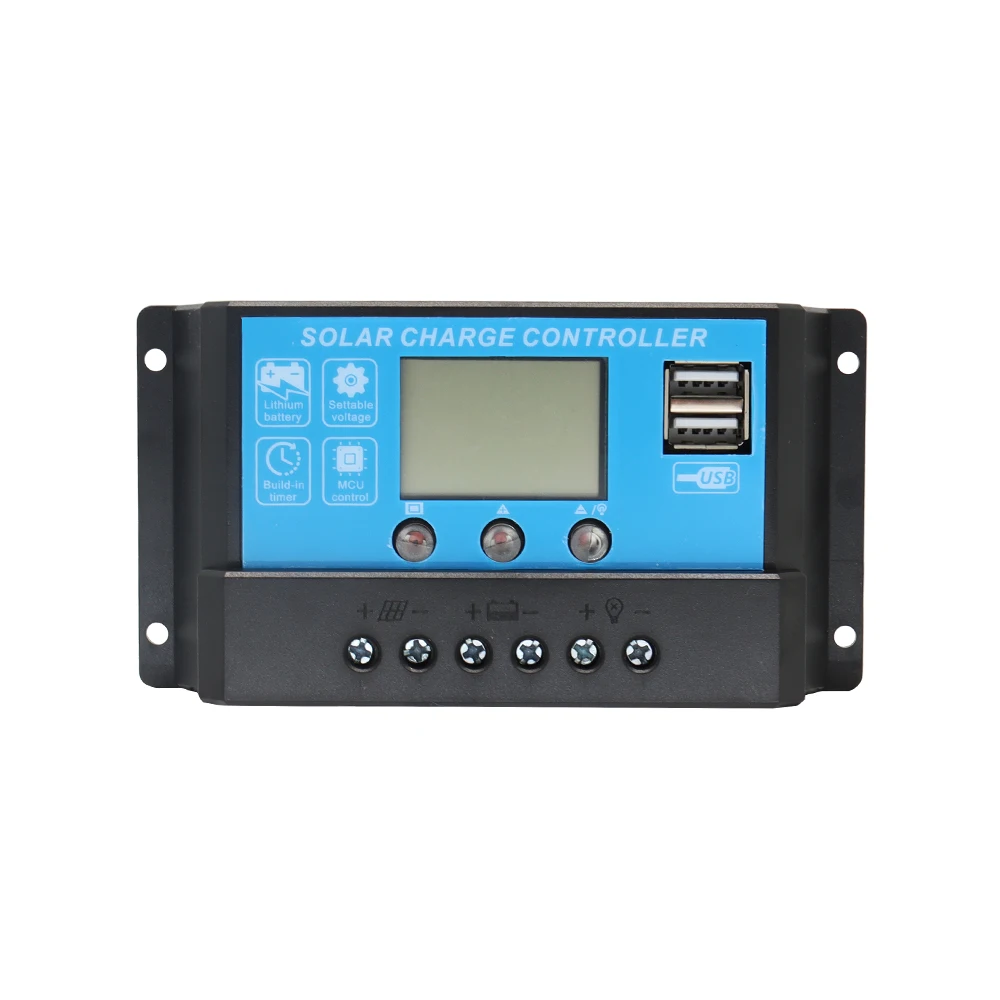 Solar Charger Controller ソーラーパネルキット,ソーラーバッテリー用インテリジェントレギュレーター,デュアルUSBポート,12v/24v,pwm液晶ディスプレイ,2xpvケーブル,20a