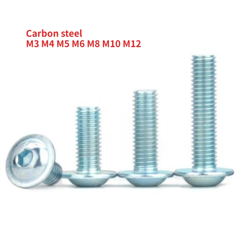 

5-200pcs 10.9 Grade Carbon Steel M3 M4 M5 M6 M8 M10M12 Hex Hexagon Socket Round Button Flange Head with Washer Collar Screw Bolt
