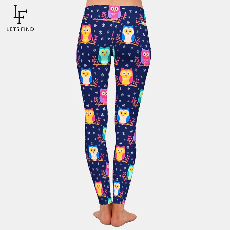 LETSFIND Fashion Leggings 3D Cute Winter Colorful Owls Printing Full LeggingsElastic High Waist Women Leggings