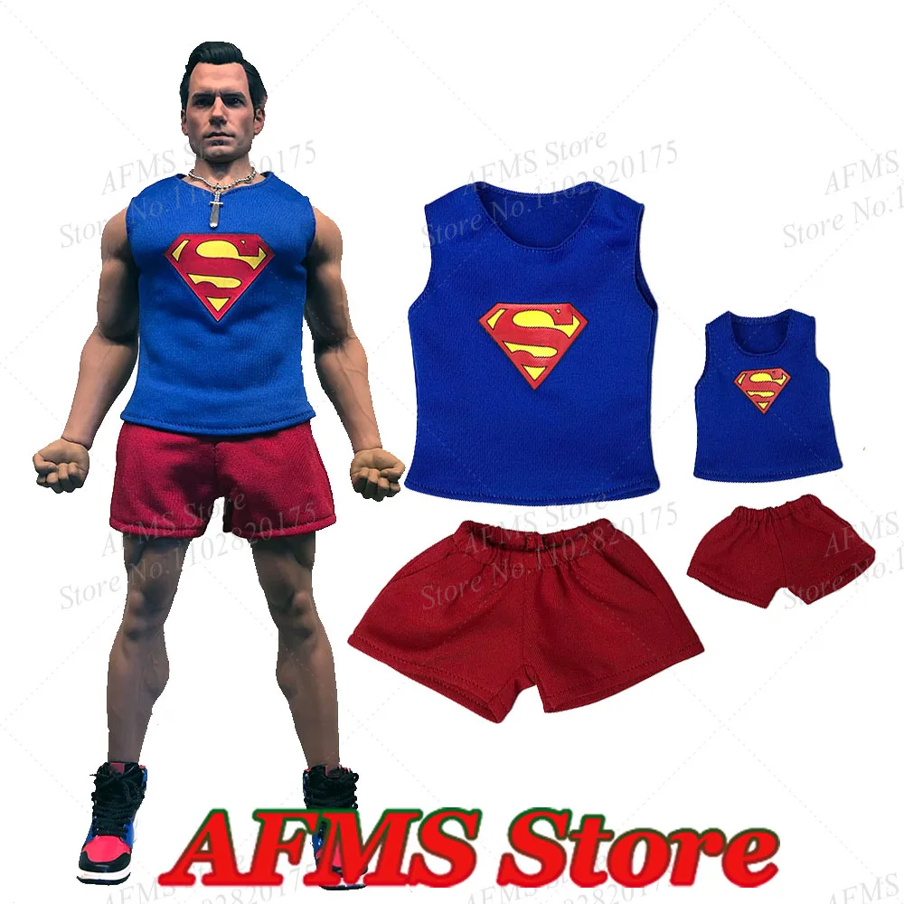 

1/6 1/12 Мужская рубашка солдата Супермена, эластичный жилет с принтом, шорты, комплект одежды, подходит для 12 дюймов, 6 дюймов, экшн-фигурка, модель игрушки