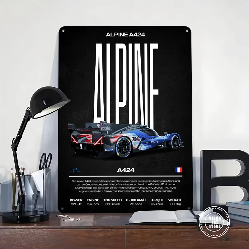 Alpine A424 Racing Car Metal Poster Perfect Gift for Fans Lovers Personalized Wall Art Metal Sign for Modern Home Decoration
