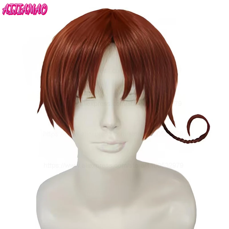 

Высококачественный парик для косплея по мотивам Axis Powers Hetalia South North Italy, короткий, красновато-коричневый, термостойкий, из синтетических волос + шапочка для парика