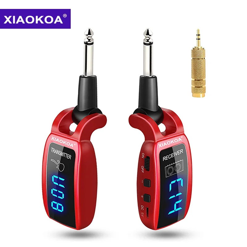 

XIAOKOA Wireless Guitar System Rechargeable Upgrated LED Screen15 Channels UHF Wireless Guitar Transmitter Receiver For Electric