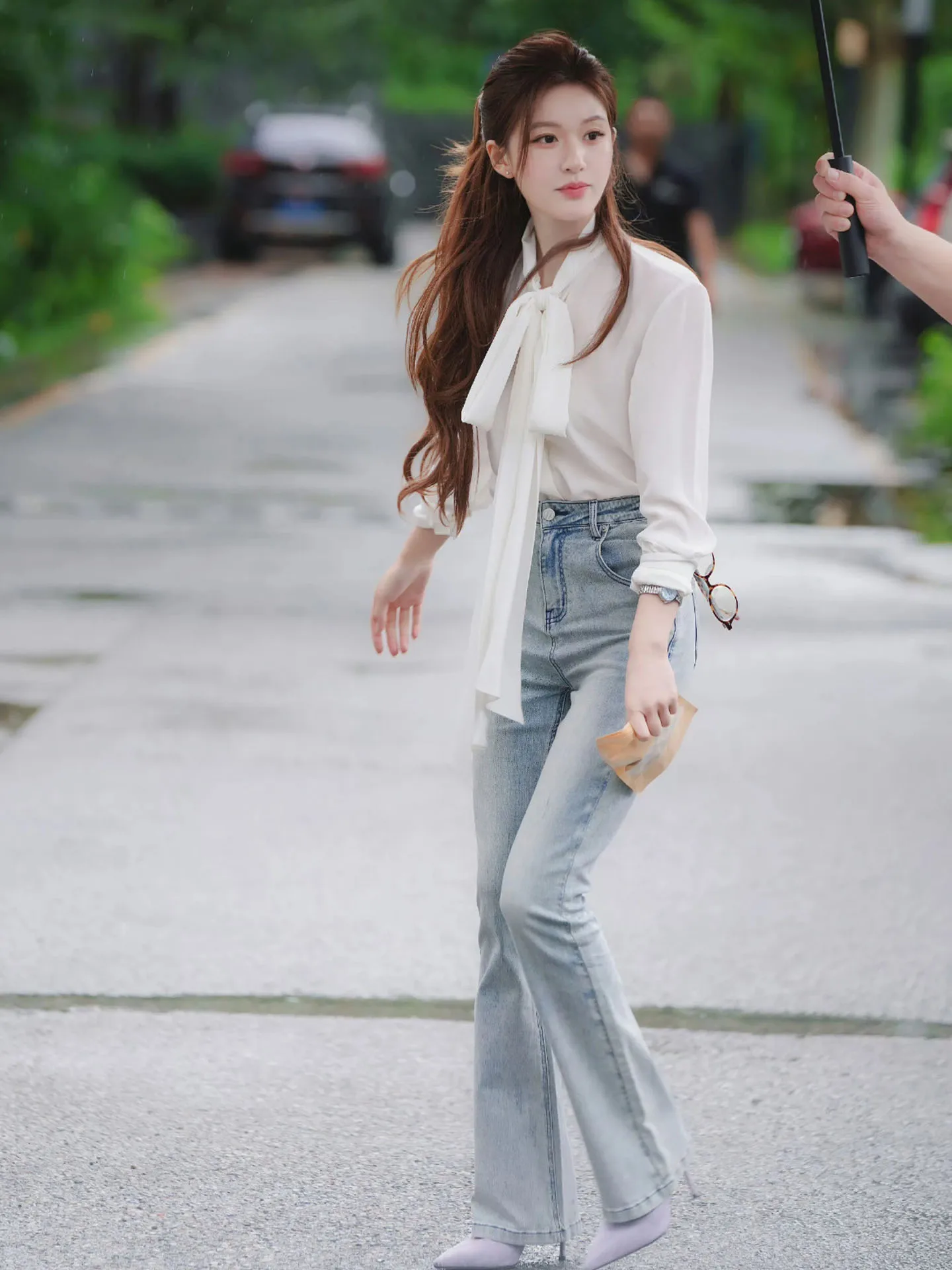 High Waist Slim Fit Bell Bottom Jeans Water Washed Blue Micro Flared Denim Pants Versatile Casual High Cotton Blend Ladies Jeans