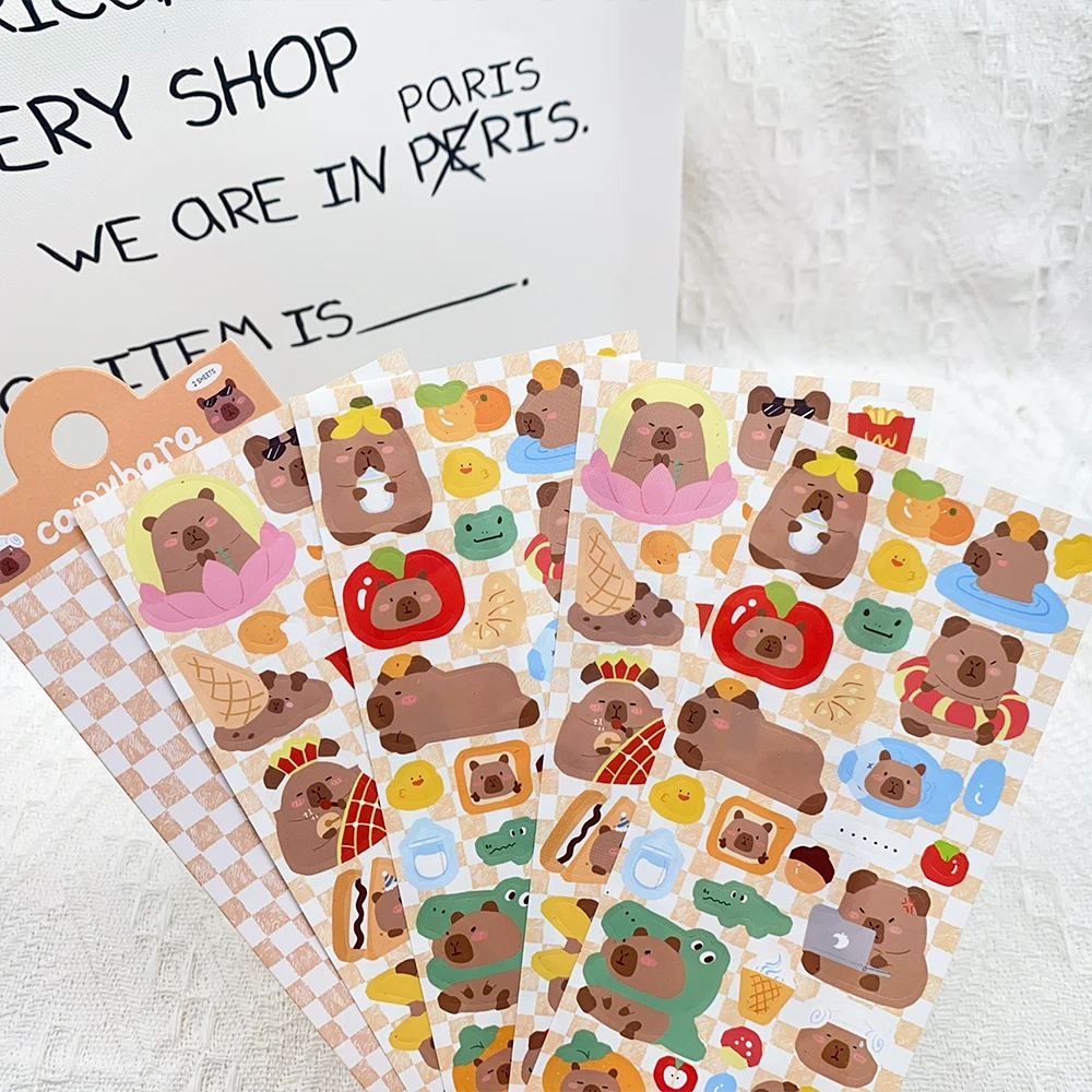 2Sheets Cartoon Cute Capybara PET Stickers Decals For Phone Laptop Suitcase Scrapbook DIY Aesthetic Stickers Kids Toys ifts