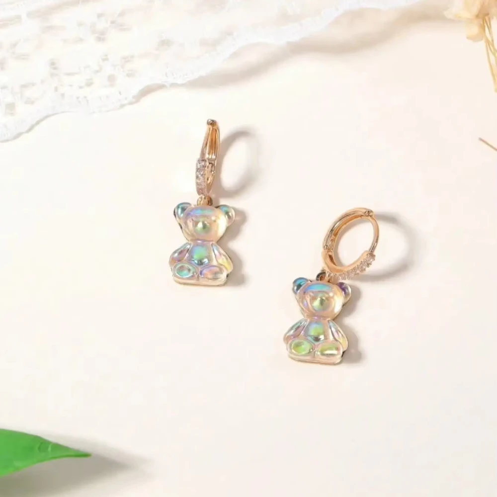Bear Earrings Gummy Candy Drop Dangle Stud Hoop Cute Y2K Playful Jewelry Kawaii Fashion Gift for Girls Women