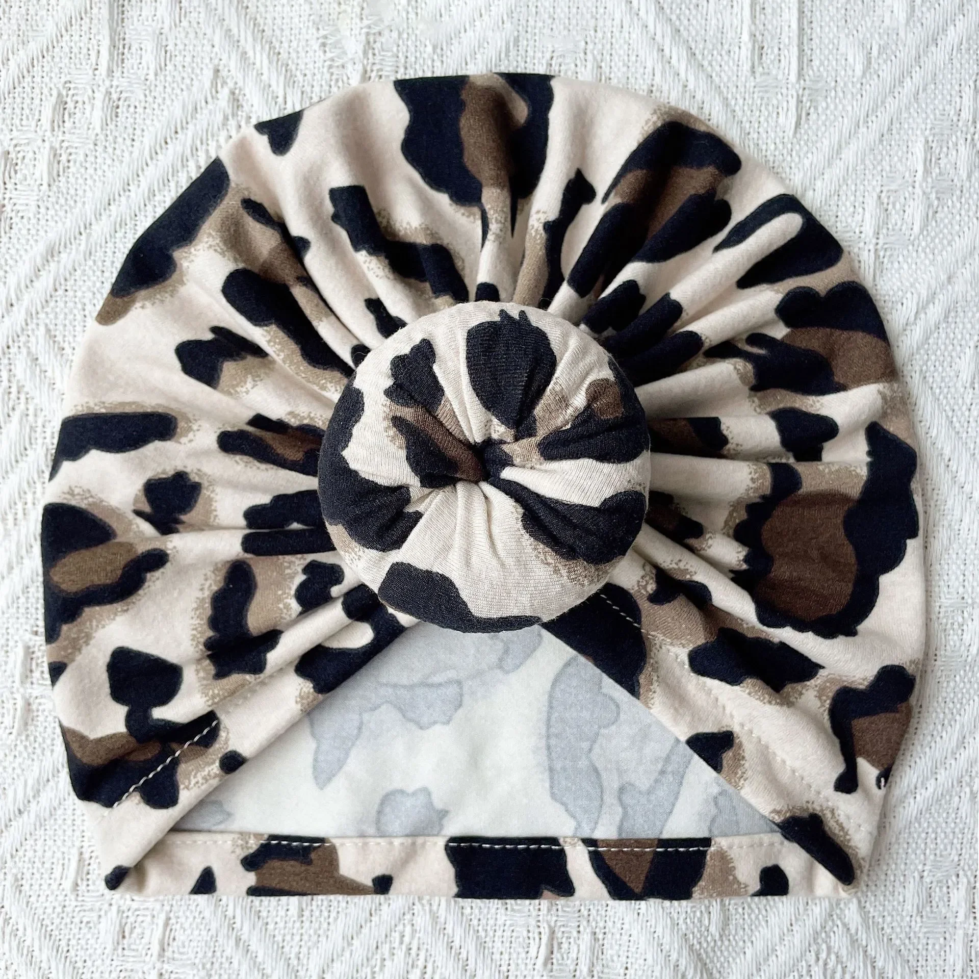 Leopard Print Baby Indian Turban Hat Cute Knot Boys Girls Cap Head Wrap Soft Cotton Newborn Infant Beanies Kids Hat Headband