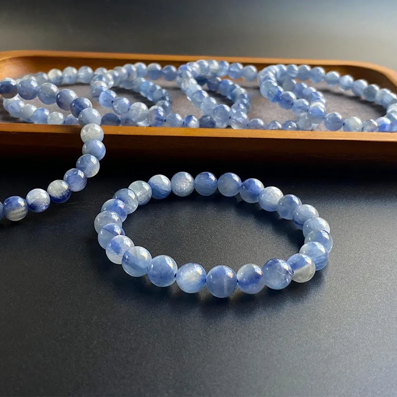 Natural Oil Painting Cyanite Spiritual Bracelets Women Healing Natural Stone 6mm Round Blue Dumortierite  Bracelet for Gift