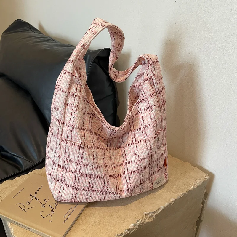 Bolso de hombro de gran capacidad, bolsa de almacenamiento de lona a cuadros, pequeña, fresca, personalidad para estudiantes, ocio, compras, combina con todo, nueva moda