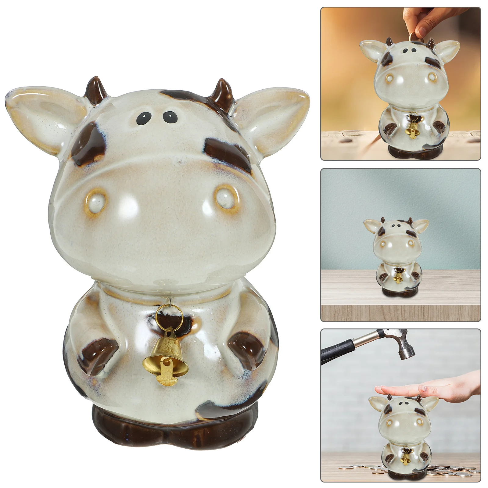 

Cow Shaped Ceramic Piggy Bank Desktop Coin Container Large Capacity Money Saving Pot for Office Room Decor Cartoon Piggy Bank