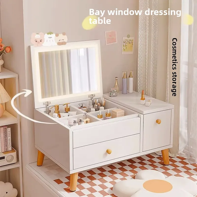 Bay window dresser storage cabinet integrated bedroom small apartment makeup table modern simple Internet celebrity ins style ma