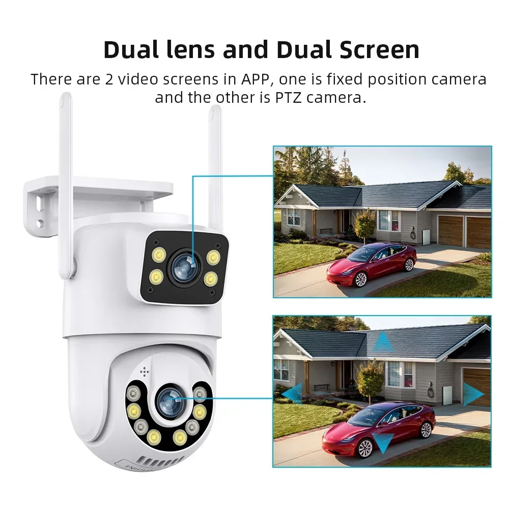 Caméra de surveillance extérieure PTZ IP WiFi HD 8MP/4K, dispositif de sécurité étanche, avec vision nocturne infrarouge, pour maison connectée