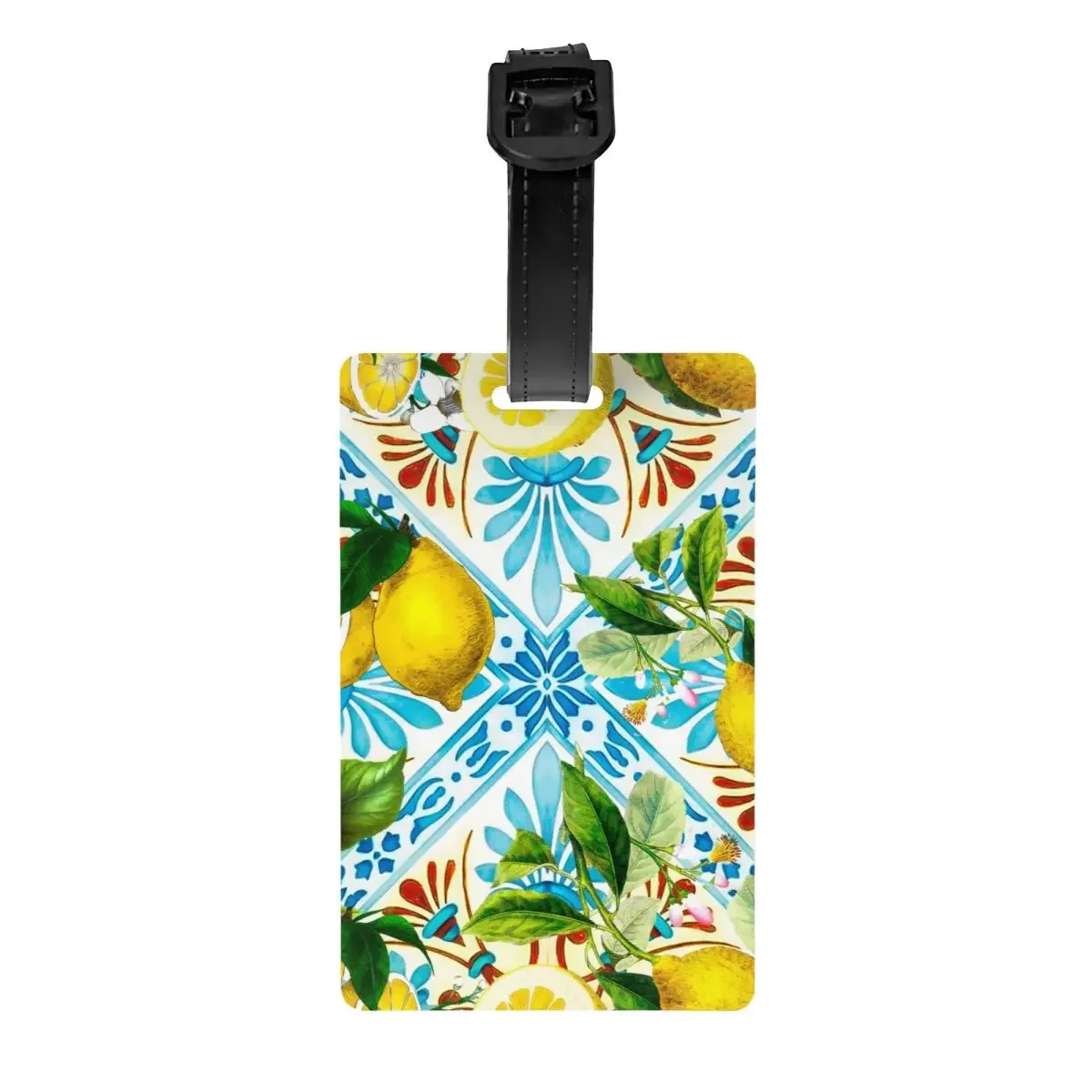 Custom Summer Fruit Lemons Mediterranean Tiles Luggage Tag With Name Card Privacy Cover ID Label for Travel Bag Suitcase