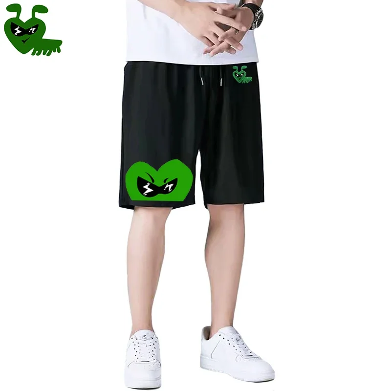 Quebrar ovo masculino shorts de algodão dos desenhos animados bonito formiga bordado meio coração impressão cordão elástico verão metade casual shorts