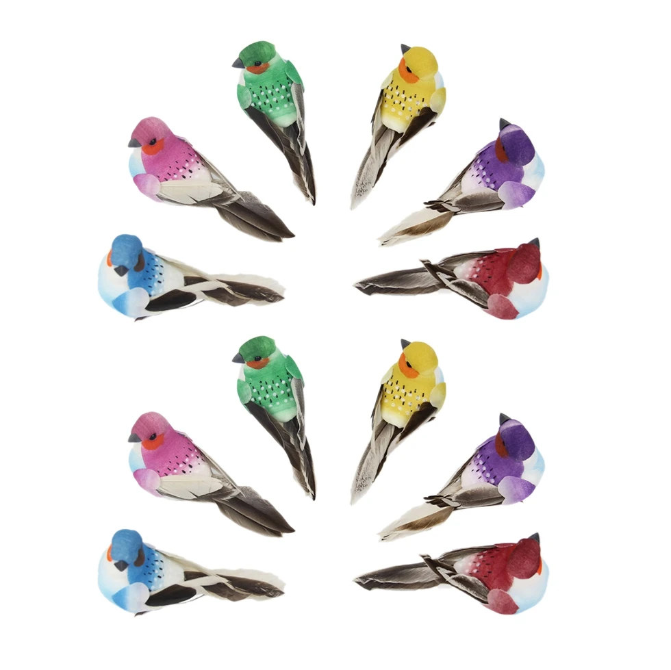 

12Pcs Fake Birds Artificial Feather Bird Decoration Foam Animal Wedding Home Garden Ornament Momma Gift Craft Bird