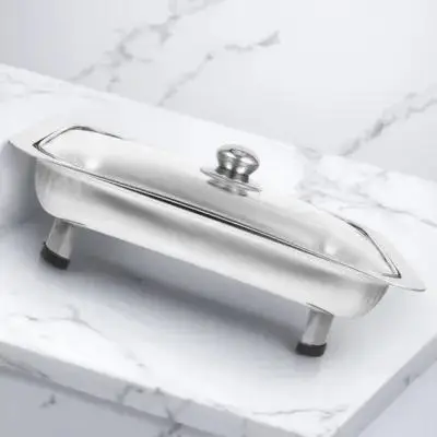 

Buffet Tray With Lid Rectangular Stainless Steel Serving Dish Food Holder Party Canteen Display Four-Leg Design Easy Clean
