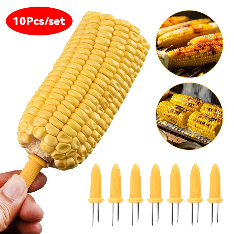 

10pcs Fork Corn Skewer Stainless Steel Corn Holders Corn On The Cob Skewers Fruit Forks Outdoor Camping Cooking Barbecue Tool