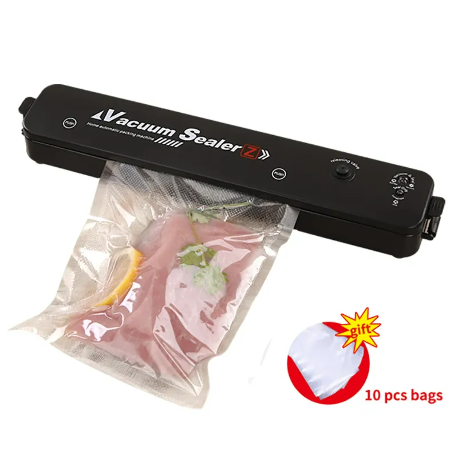 

220V/110V Vacuum Sealer Packaging Machine with Free 10pcs Bags Household Black Food