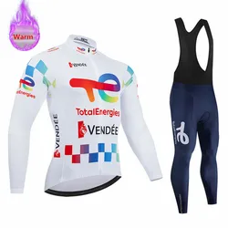 Total Energies Team Ropa Ciclismo Warm Winter Thermal Fleece Cycling Clothes Men Jersey Suit Outdoor Riding Bike MTB Bib Pants