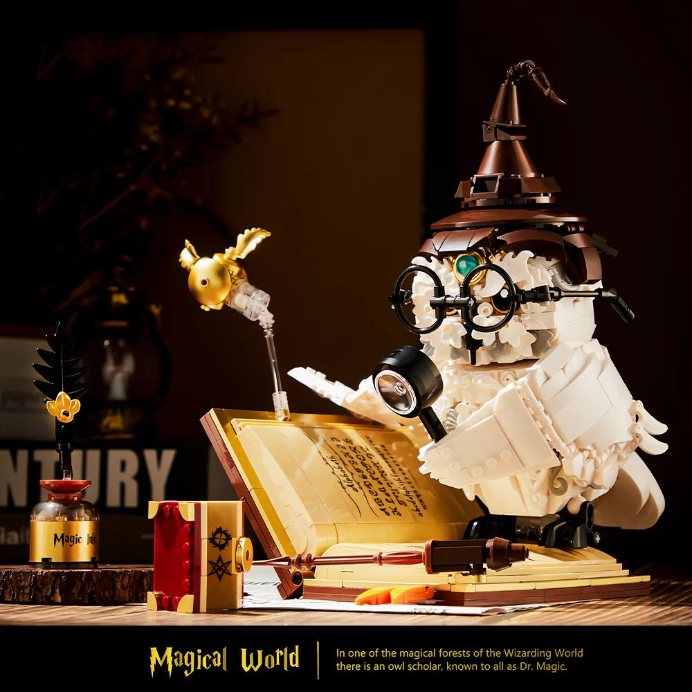 

Idea Fairy Tale Building Block Cartoon Magic Magic Doctor Owl Brick Construction Model Wizard Toys With LIGHT Halloween For Gift